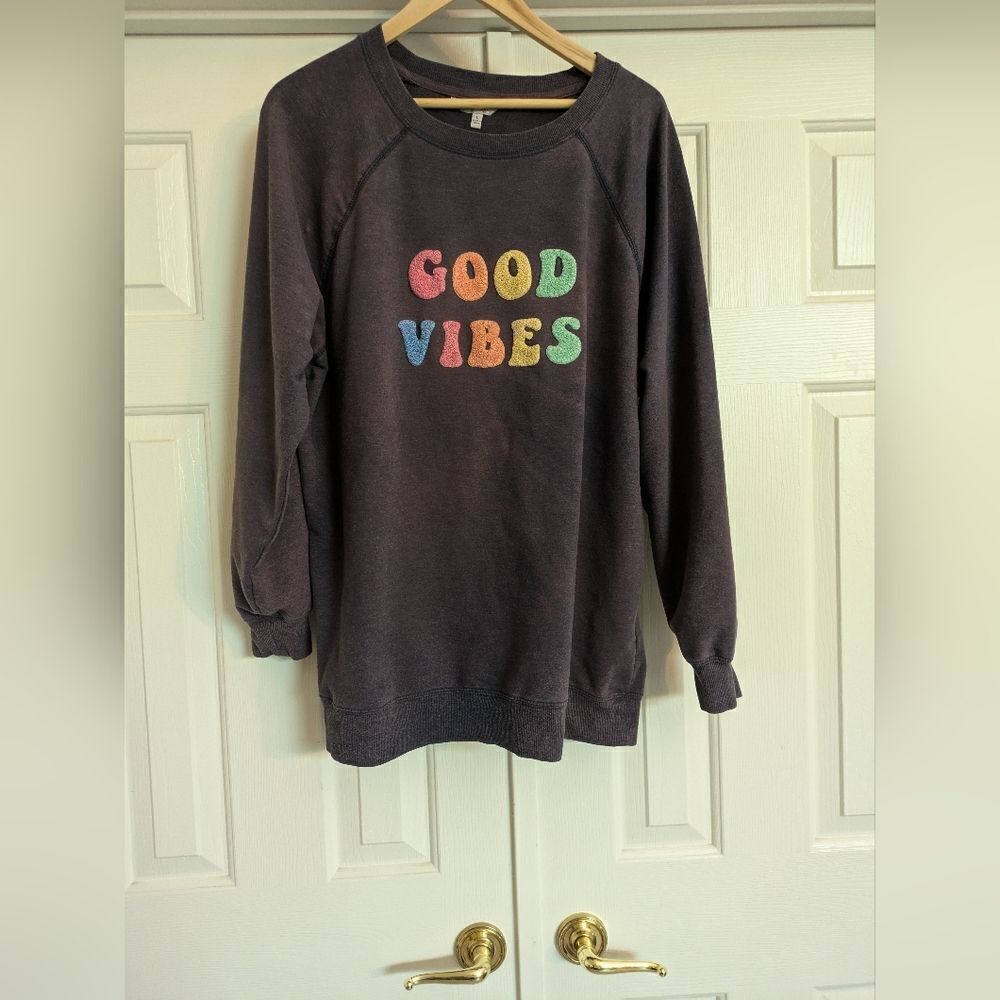 Wildfox Good Vibes Oversized Purple Sweatshirt (Rare) Cozy Soft Crew Neck Size